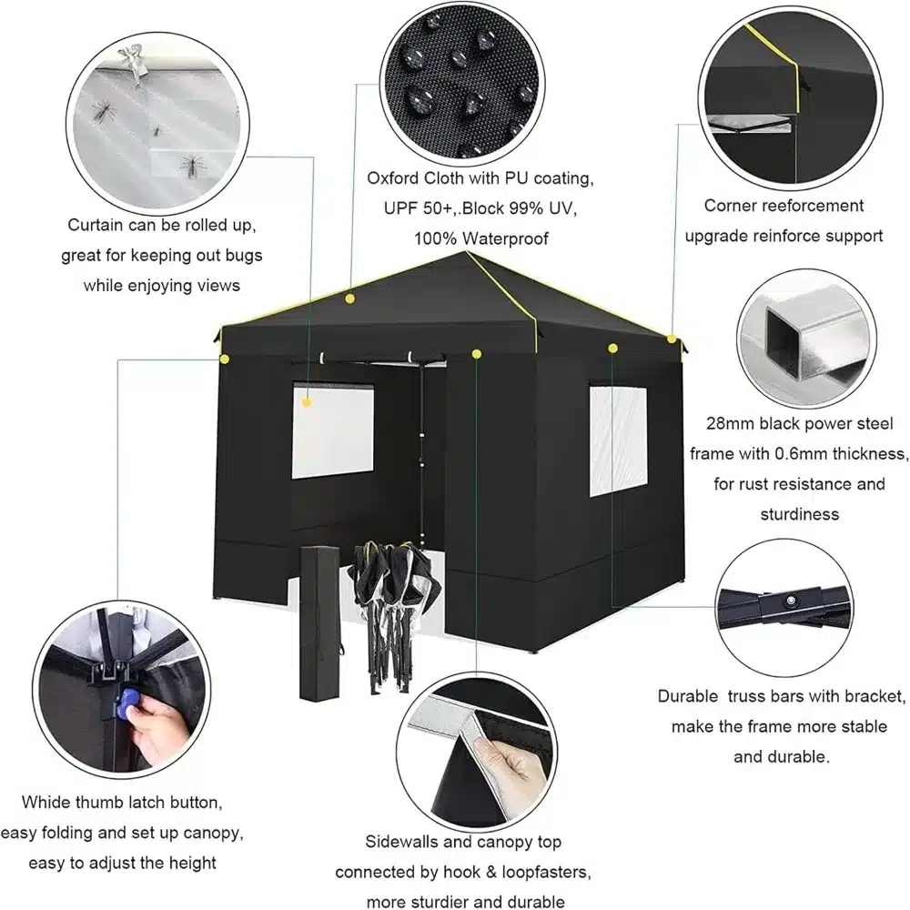 10x10 Pop Up Canopy Gazebo with Mesh Windows, Easy Set up Canopy Tent 10x10, Portable Waterproof - Image 4