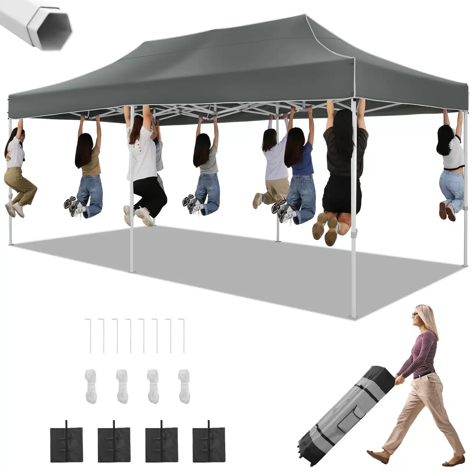 10x20 Heavy Duty Pop Up Canopy Tent for Party Events Instant Canopy with Roller Bag, Waterproof