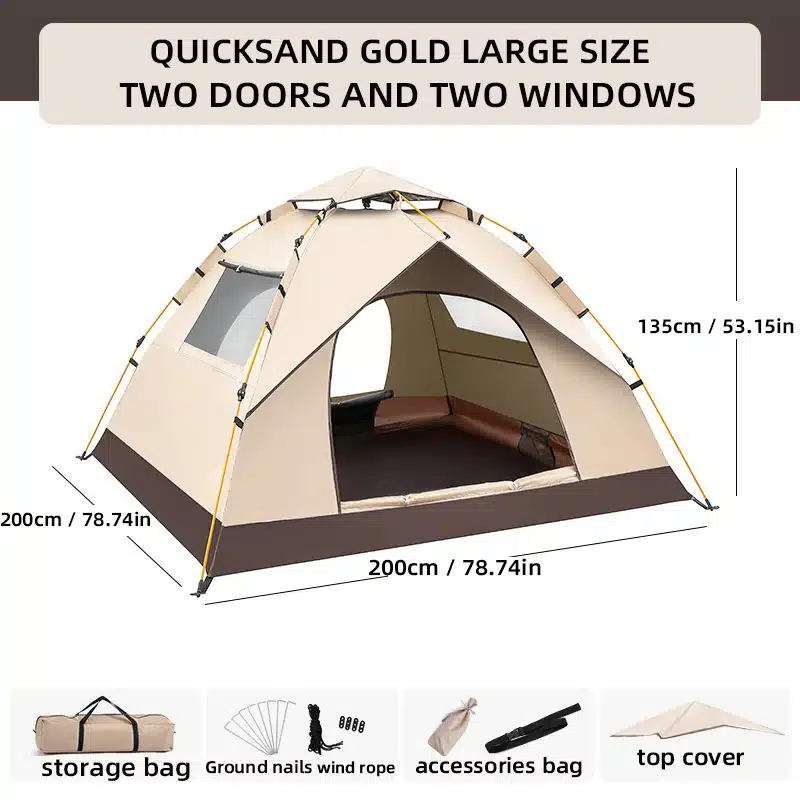 3-4 Person Outdoor Folding Tent Quick Automati Opening Self-driving Wild Camping Tent Waterproof Sunscreen Portable Tent - Image 7