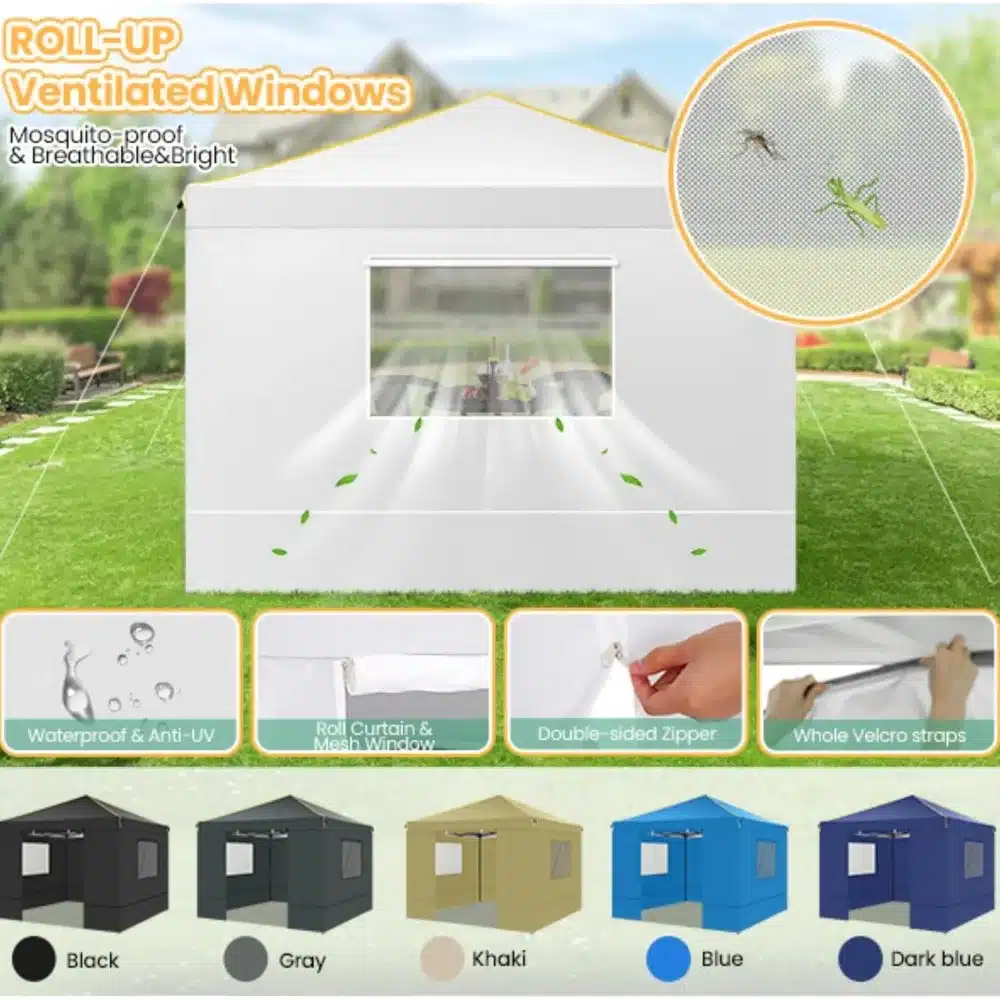 10x10 Pop Up Canopy Gazebo with Mesh Windows, Easy Set up Canopy Tent 10x10, Portable Waterproof - Image 2