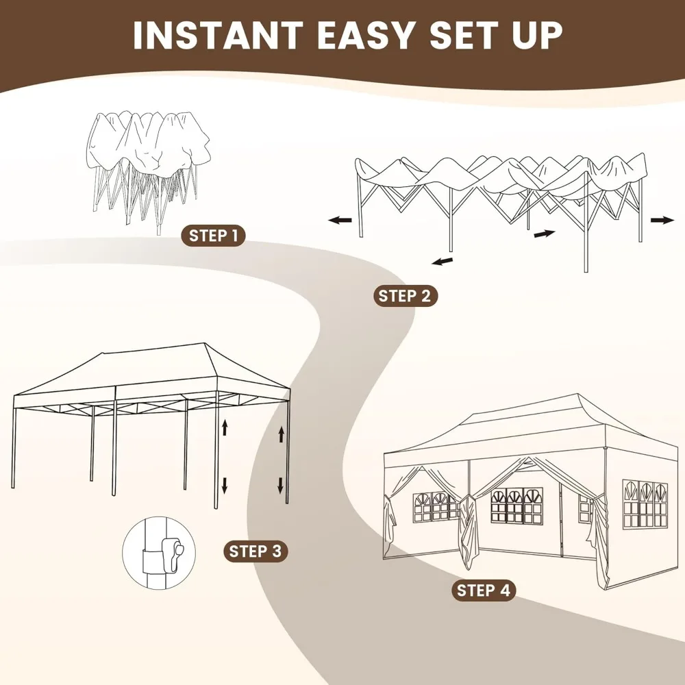 10X20' Portable Pop Up Canopy Tent, Waterproof Foldable Outdoor Canopy,Heavy Duty Gazebo, Sidewalls, Steel Frame, Easy Set Up, - Image 5