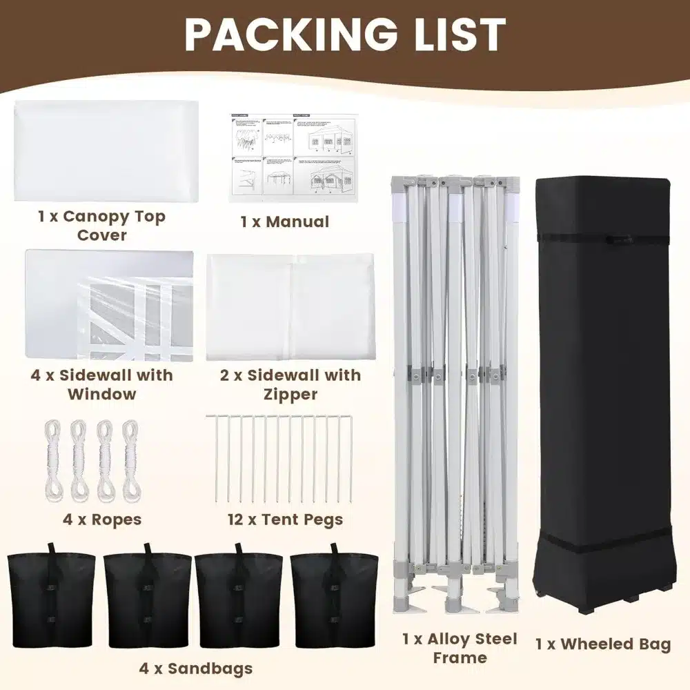 10X20' Portable Pop Up Canopy Tent, Waterproof Foldable Outdoor Canopy,Heavy Duty Gazebo, Sidewalls, Steel Frame, Easy Set Up, - Image 6