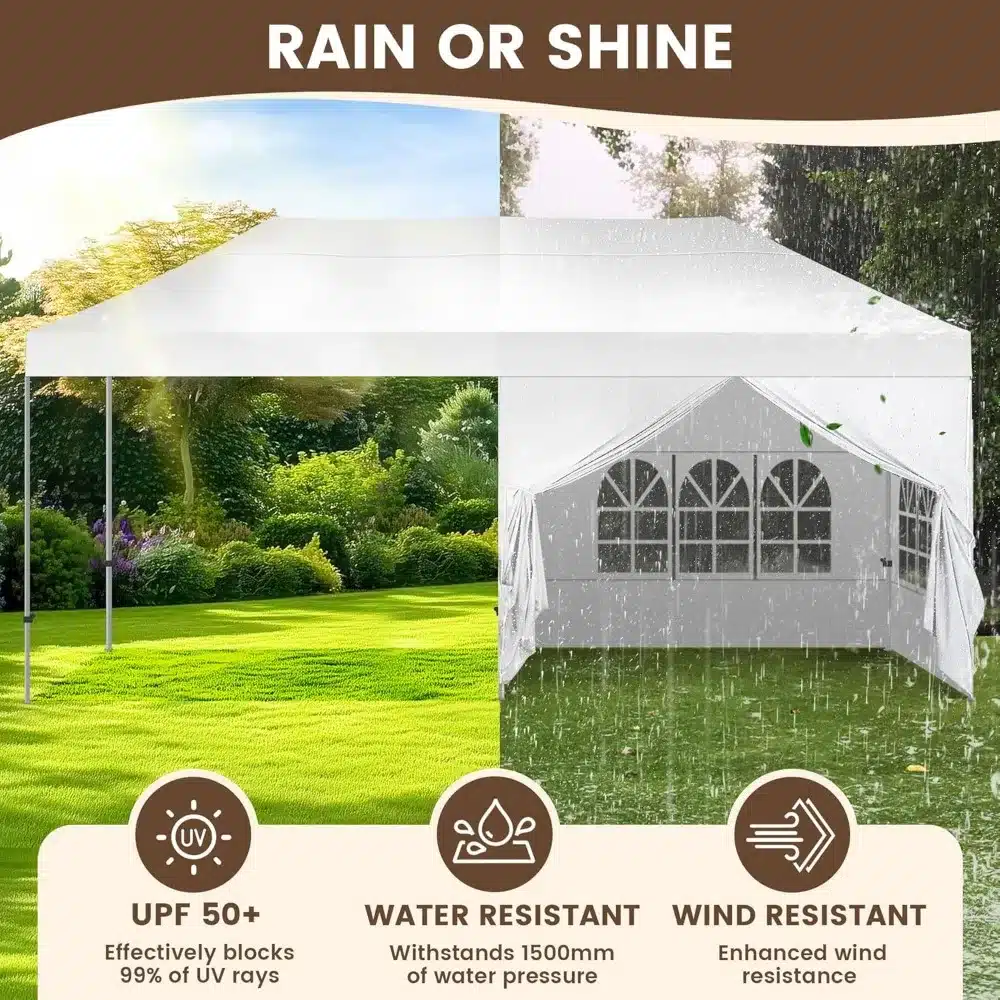 10X20' Portable Pop Up Canopy Tent, Waterproof Foldable Outdoor Canopy,Heavy Duty Gazebo, Sidewalls, Steel Frame, Easy Set Up, - Image 3