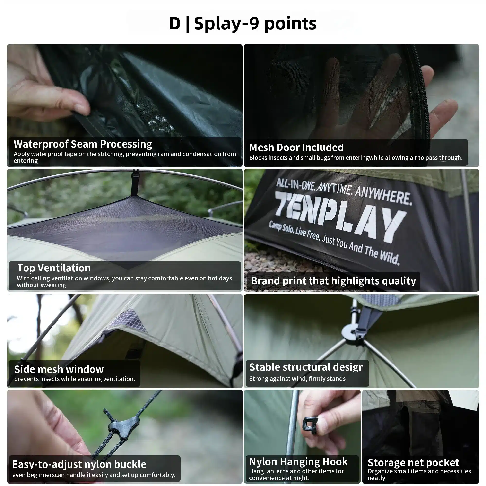 TENPLAY Ultra Lightweight Instant Pop-Up Tent, 3000mm Waterproof Single Person Tent for Camping, Hiking, Backpacking - Image 6