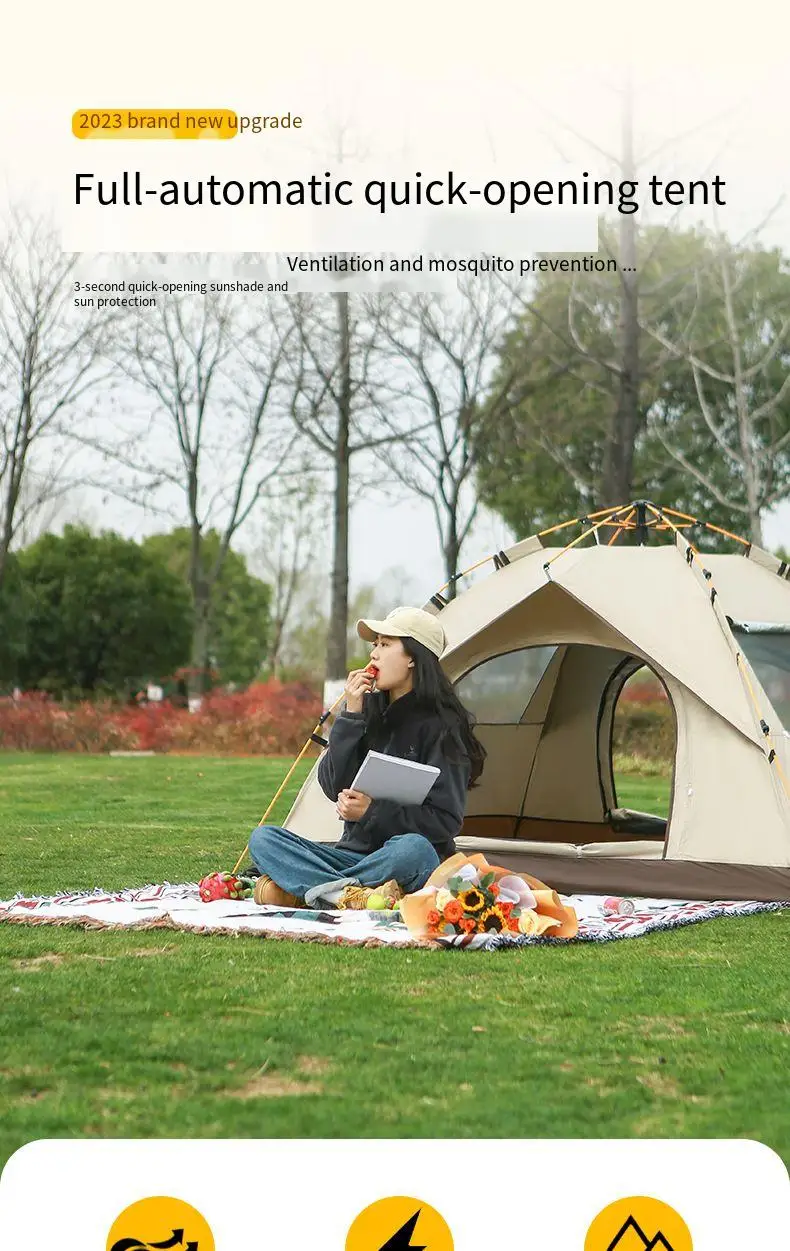 3-4 Person Outdoor Folding Tent Quick Automati Opening Self-driving Wild Camping Tent Waterproof Sunscreen Portable Tent - Image 9