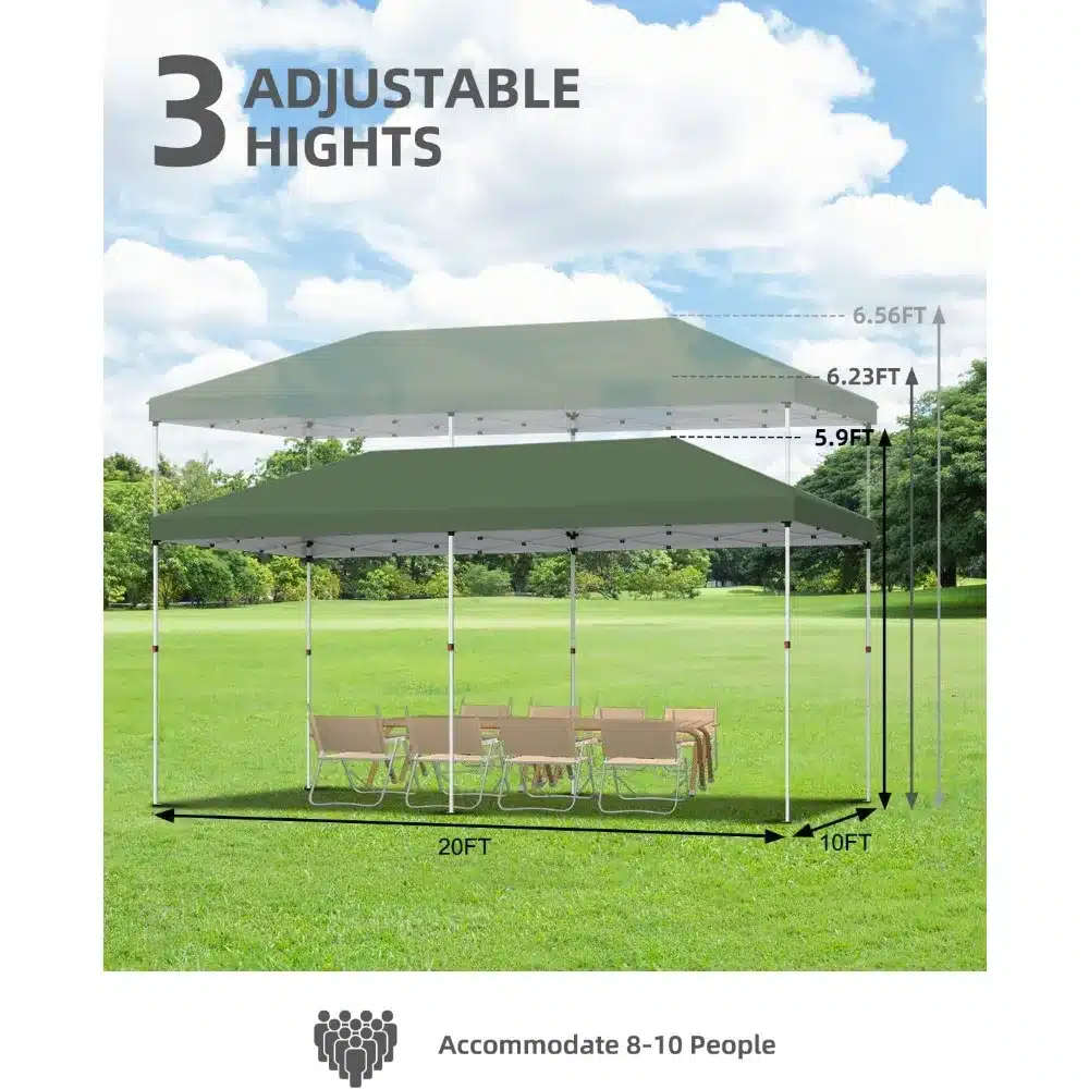 10x20 Pop Up Canopy - Easy Up Camping Tent with One Roller Bag, 3 Adjustable Heights, 4 Weight Bags - Image 3