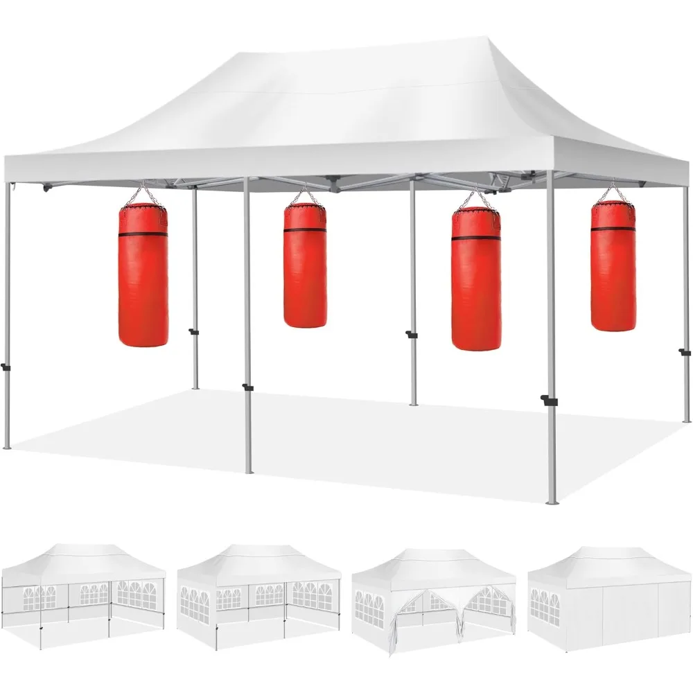 10X20' Portable Pop Up Canopy Tent, Waterproof Foldable Outdoor Canopy,Heavy Duty Gazebo, Sidewalls, Steel Frame, Easy Set Up,