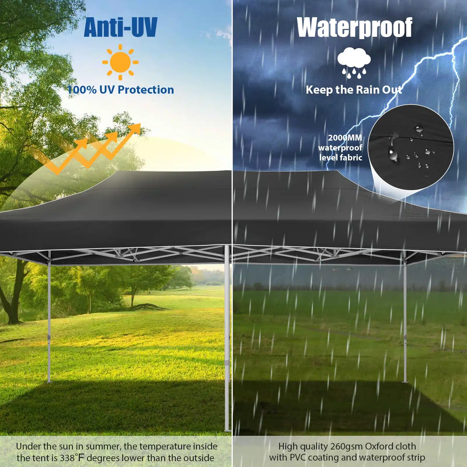 10x20 Heavy Duty Pop Up Canopy Tent for Party Events Instant Canopy with Roller Bag, Waterproof - Image 5