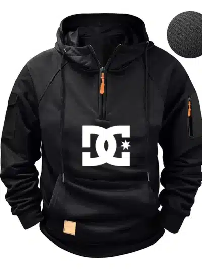 Men's hooded long-sleeved zippered pocket hoodie, casual sporty pullover