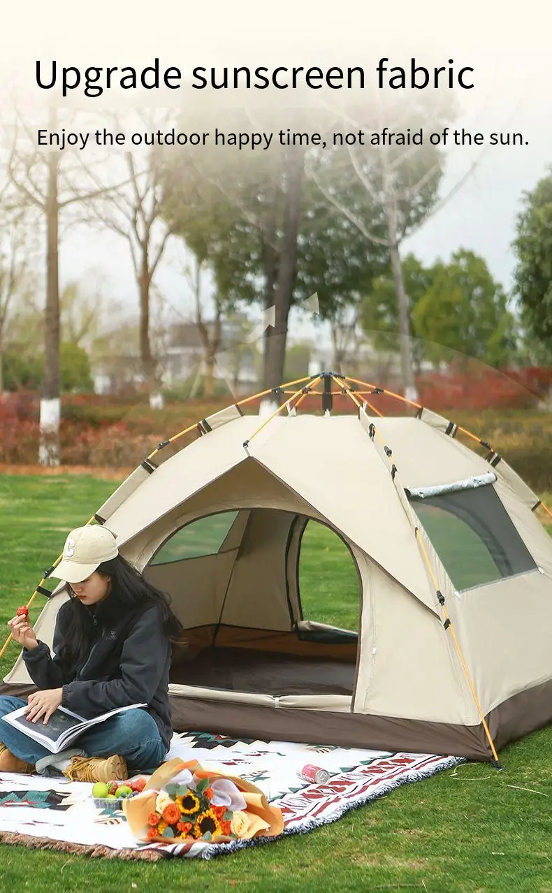 3-4 Person Outdoor Folding Tent Quick Automati Opening Self-driving Wild Camping Tent Waterproof Sunscreen Portable Tent - Image 11