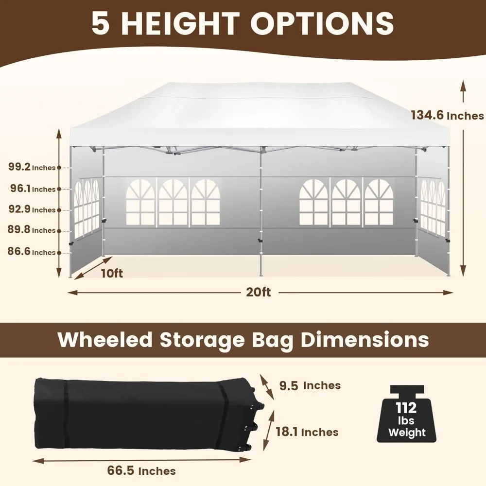 10X20' Portable Pop Up Canopy Tent, Waterproof Foldable Outdoor Canopy,Heavy Duty Gazebo, Sidewalls, Steel Frame, Easy Set Up, - Image 2