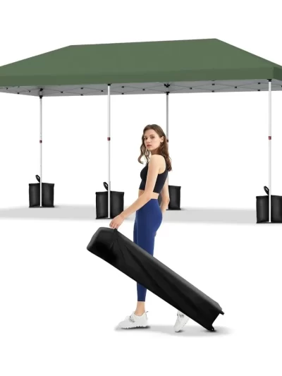 10x20 Pop Up Canopy - Easy Up Camping Tent with One Roller Bag, 3 Adjustable Heights, 4 Weight Bags