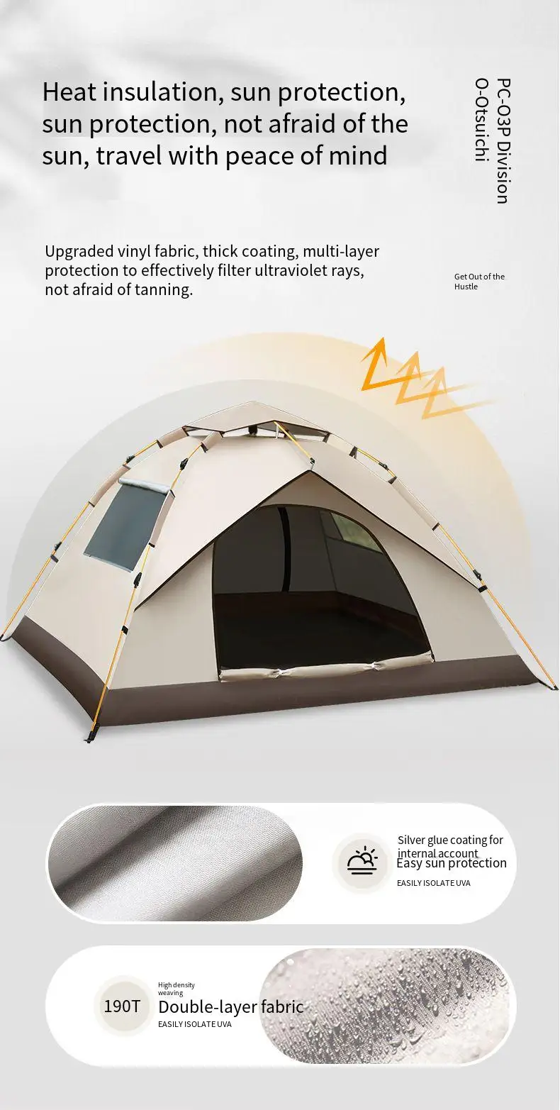 3-4 Person Outdoor Folding Tent Quick Automati Opening Self-driving Wild Camping Tent Waterproof Sunscreen Portable Tent - Image 12