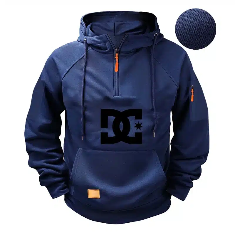 Men's hooded long-sleeved zippered pocket hoodie, casual sporty pullover - Image 7