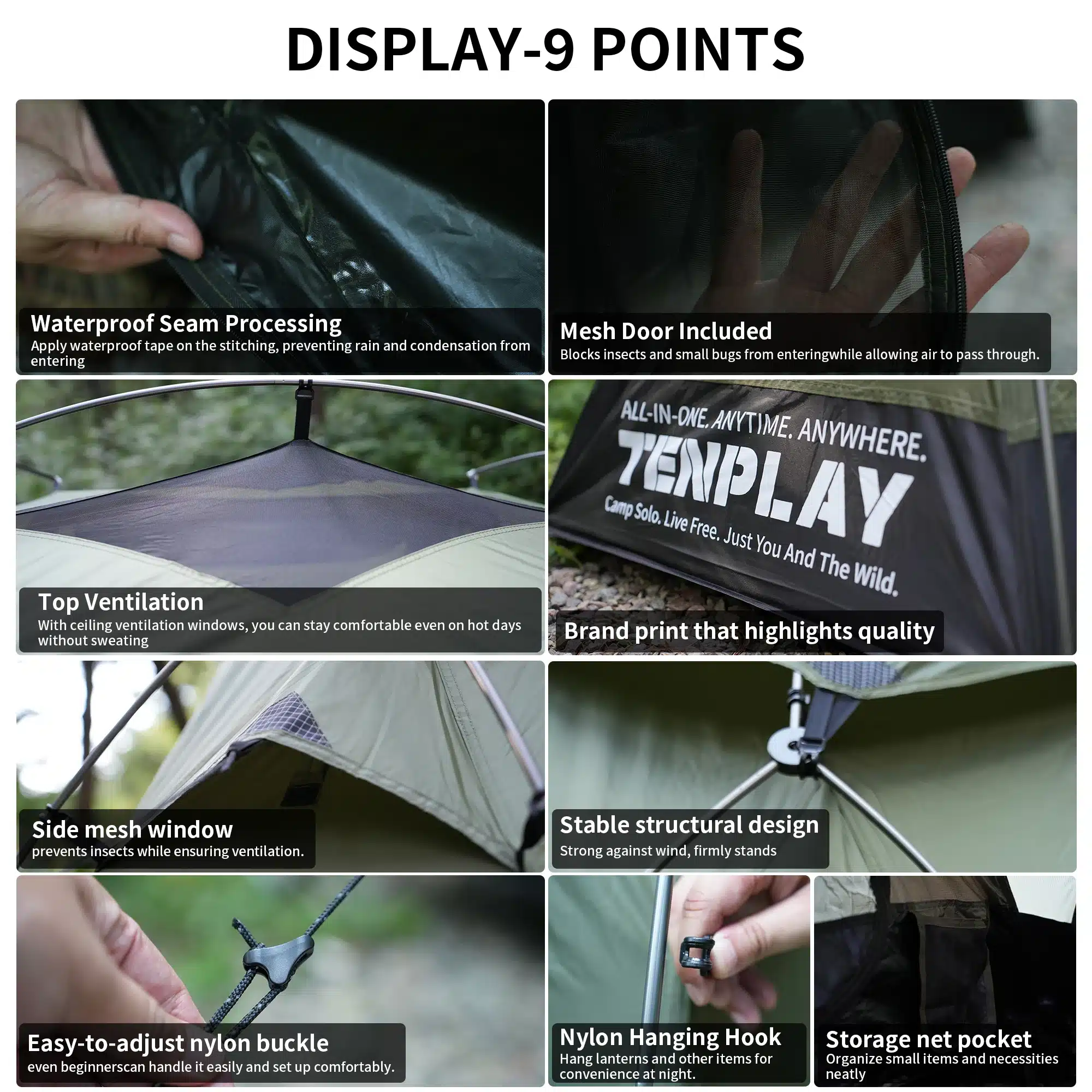 TENPLAY Ultra Lightweight Instant Pop-Up Tent, 3000mm Waterproof Single Person Tent for Camping, Hiking, Backpacking - Image 9