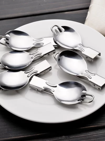 Stainless steel folding utensils. Perfect for outdoor activities.