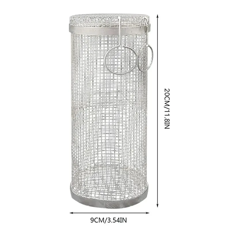 BBQ Basket Stainless Steel Rolling Grilling Basket Wire Mesh Cylinder Grill Basket Portable Round Outdoor Camping Barbecue Rack - Image 5