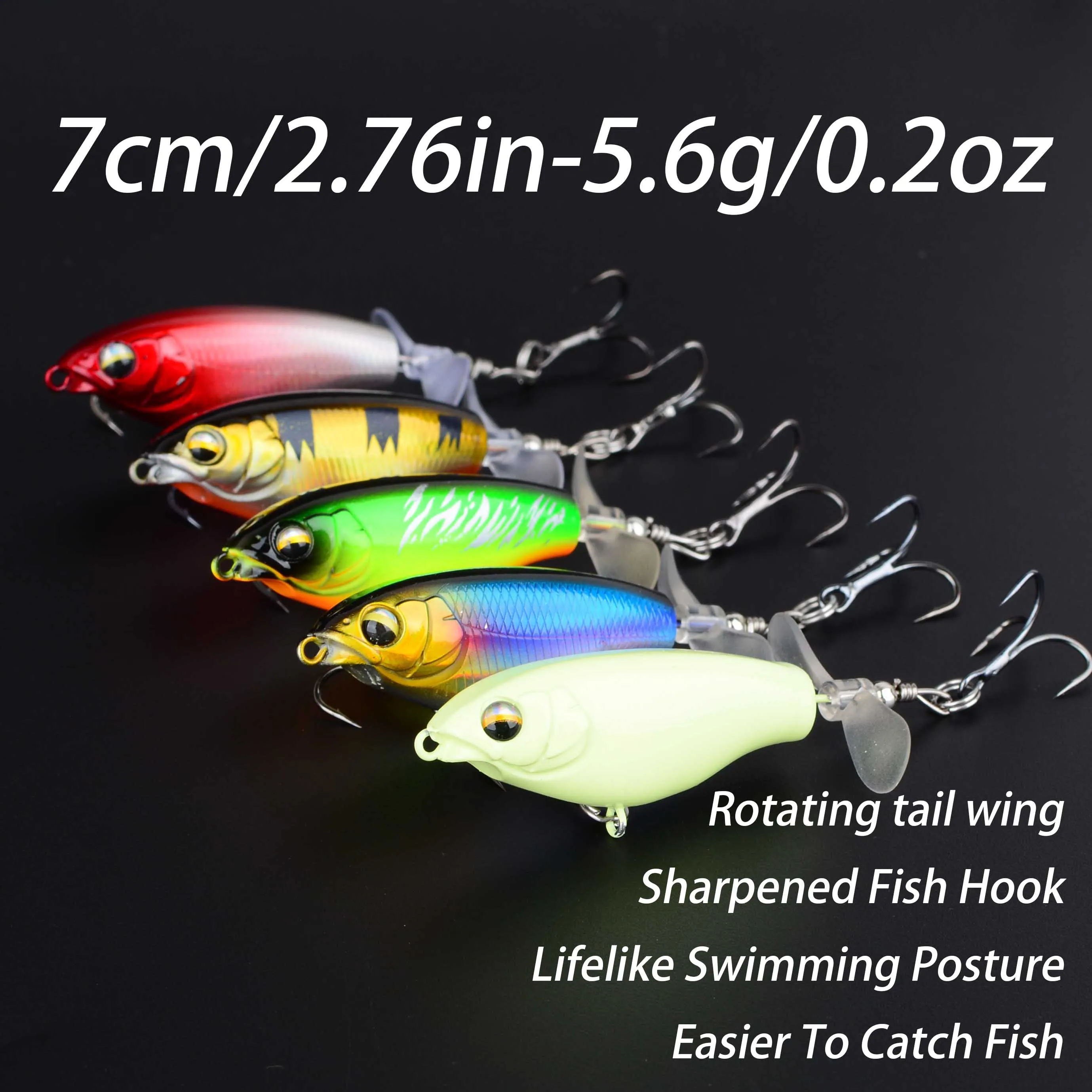 5Pcs Quality Whopper Plopper Wobblers Topwater Popper Fishing Lure Hard Bait Rotating Tail Fishing Tackle - Image 2
