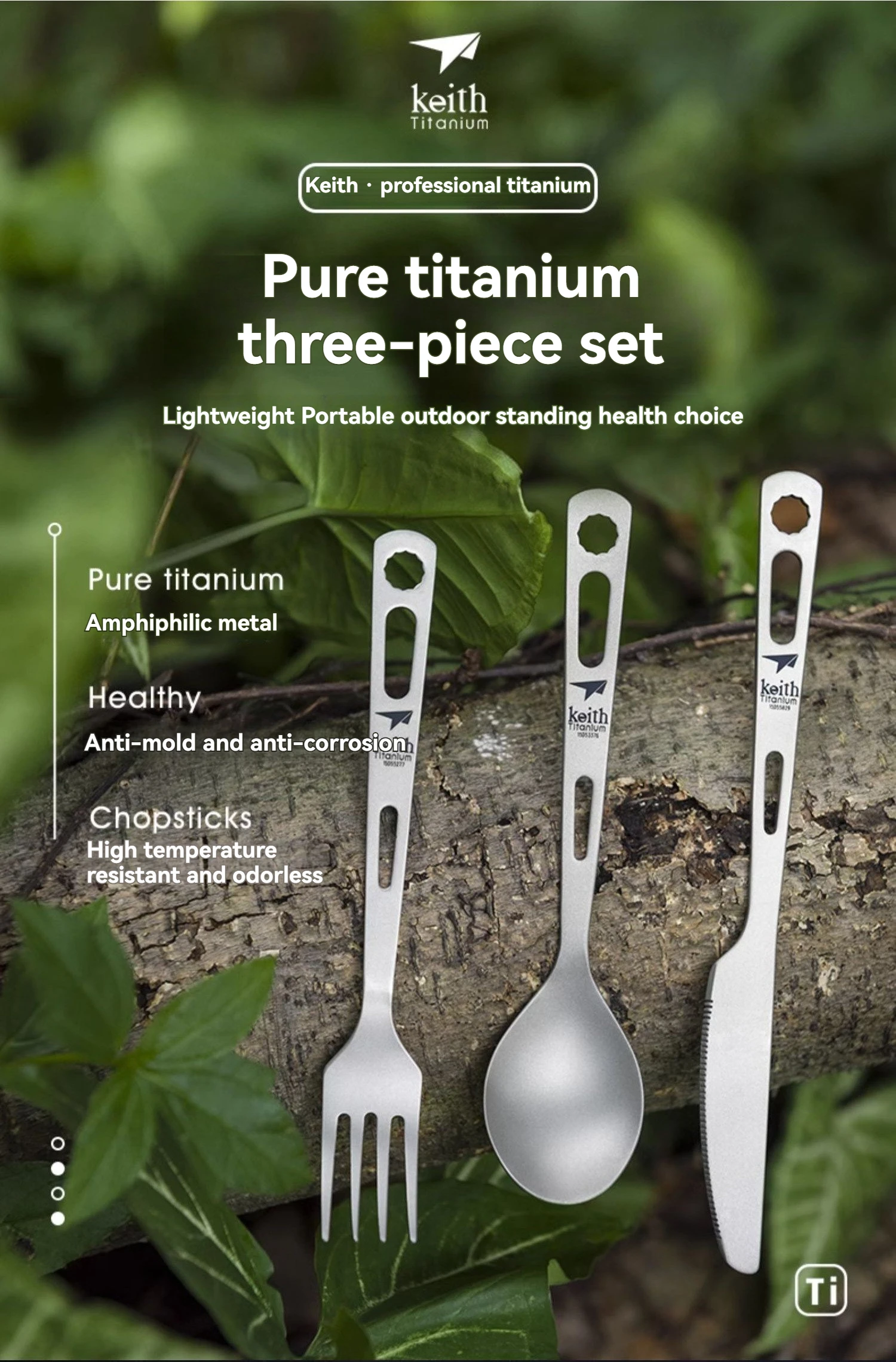 Keith Pure Titanium Knife, Fork Spoon Set, Portable for Outdoor Activities. - Image 8