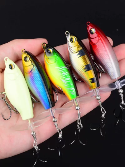 5Pcs Quality Whopper Plopper Wobblers Topwater Popper Fishing Lure Hard Bait Rotating Tail Fishing Tackle