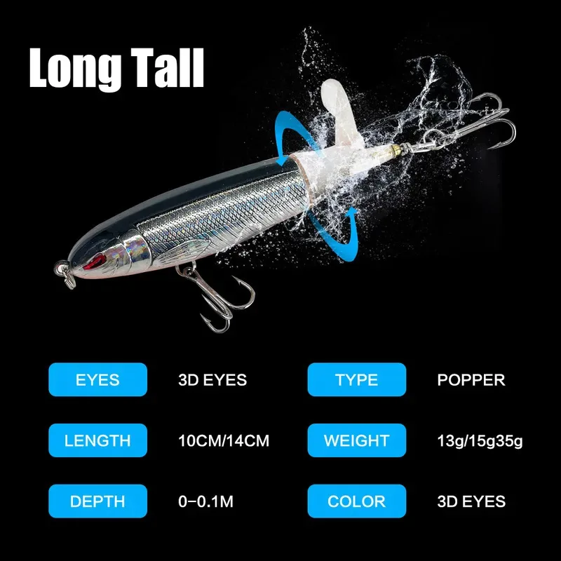 3/8/10Pcs Whopper Plopper 10Cm/14Cm Floating Per Fishing Lure Artificial Hard Bait Wobbler Rotating Tail Fishing Tackle 3D Eyes - Image 3