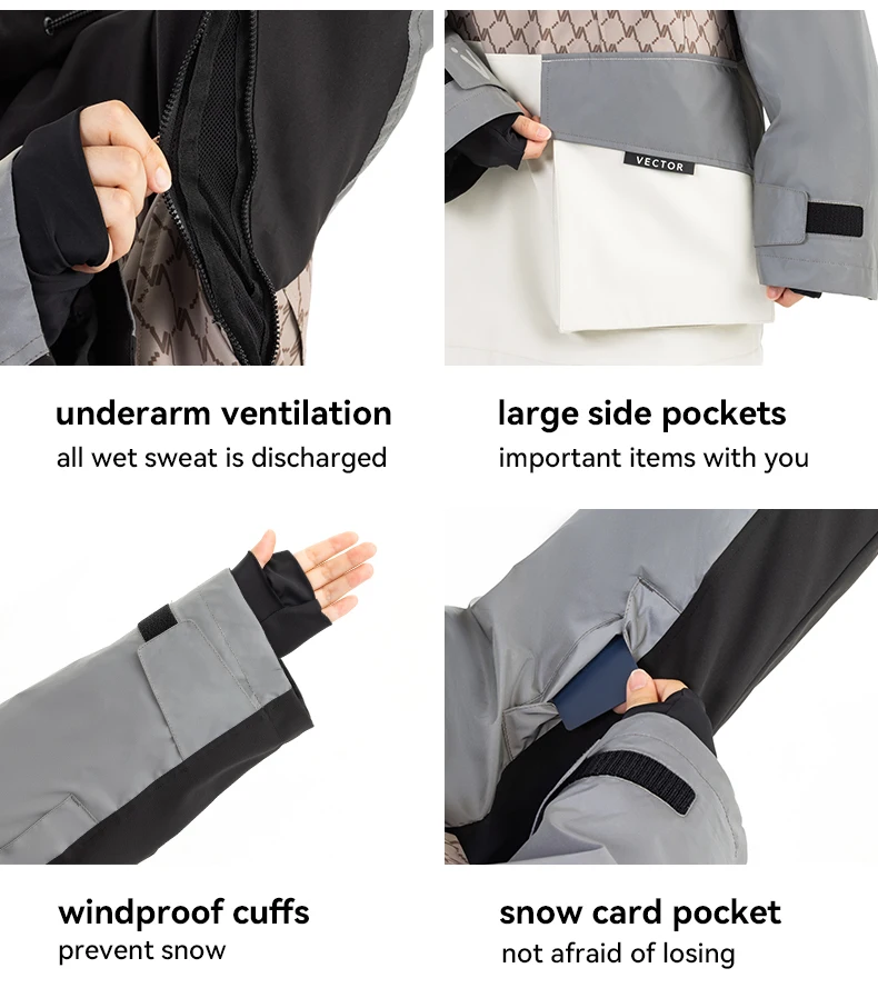 VECTOR Ski Wear Women Man Hooded Sweater Reflective Trend Ski Wear Thickened Warmth and Waterproof Ski Equipment Ski Suit Women - Image 27