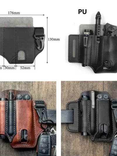 Outdoor leather exploration tool, waist bag, camping folding knife sheath, belt tool, waist bag, EDC tactical tool