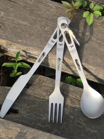 Keith Pure Titanium Knife, Fork Spoon Set, Portable for Outdoor Activities.