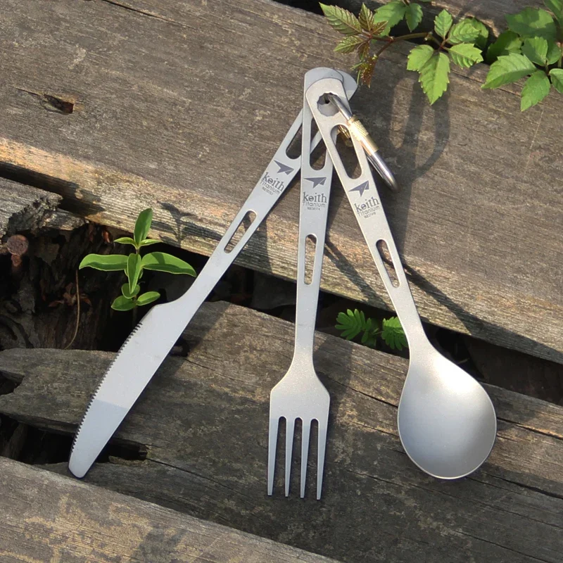 Keith Pure Titanium Knife, Fork Spoon Set, Portable for Outdoor Activities.