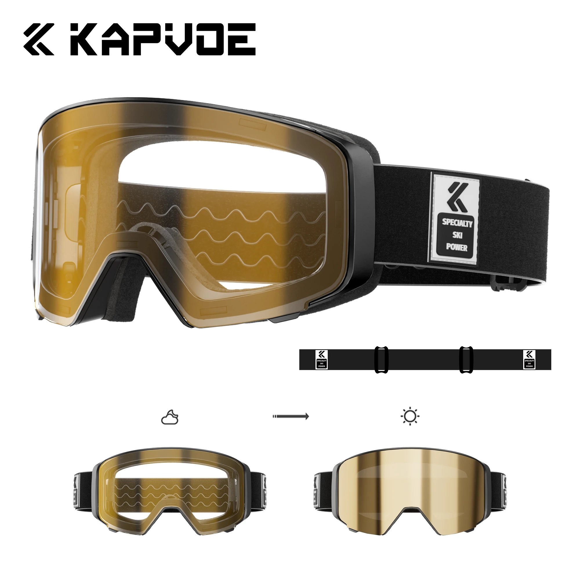 KAPVOE Outdoor Photochromic Ski Goggles Breathable HD Winter Sports Snow Glasses UV400 Anti-fog Magnetic Snowboard Glasses New