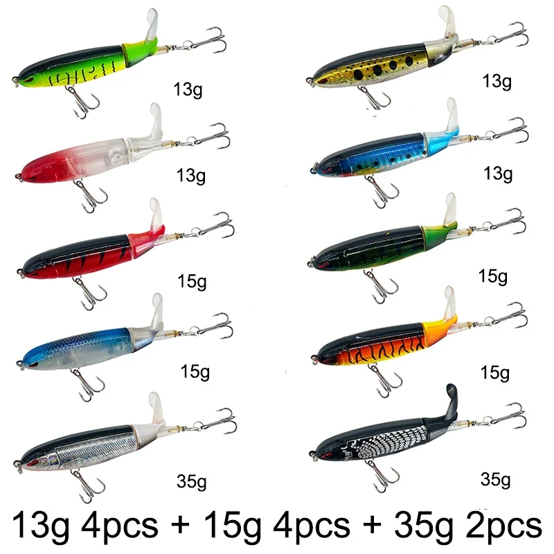 3/8/10Pcs Whopper Plopper 10Cm/14Cm Floating Per Fishing Lure Artificial Hard Bait Wobbler Rotating Tail Fishing Tackle 3D Eyes - Image 11
