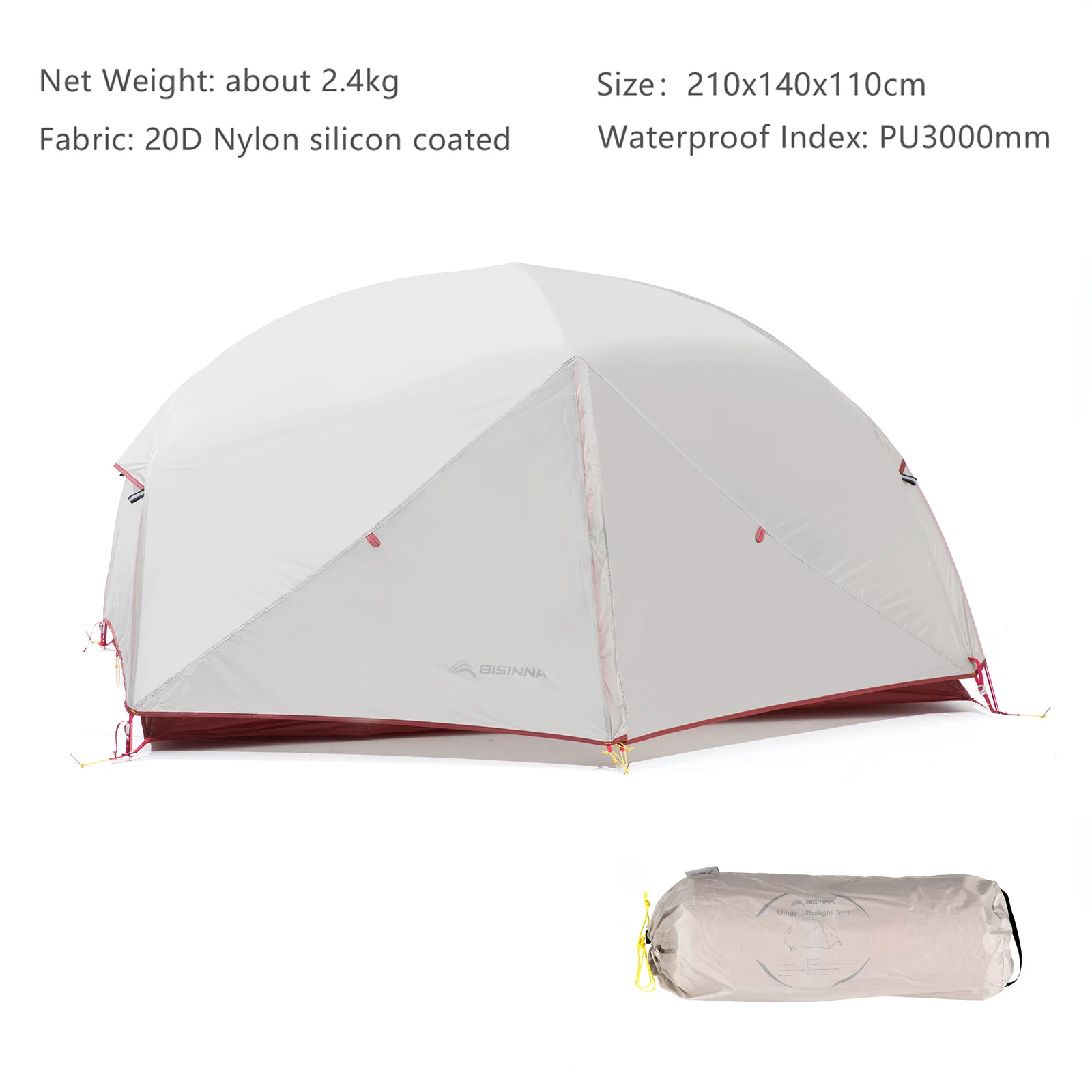 BISINNA 2 Person Ultralight Camping Tent 20D 380T Nylon Double Layer Waterproof Tent with free mat - Image 7