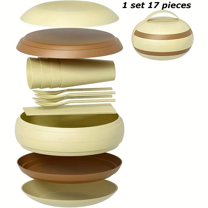 Outdoor Camping Picnic Utensils Cups Plates, Spoons Chopsticks Soup Bowls. Perfect for Outdoor activities.