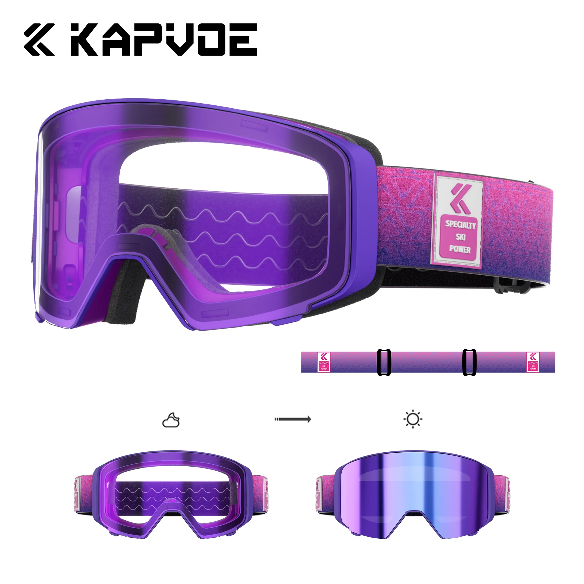 KAPVOE Outdoor Photochromic Ski Goggles Breathable HD Winter Sports Snow Glasses UV400 Anti-fog Magnetic Snowboard Glasses New - Image 9