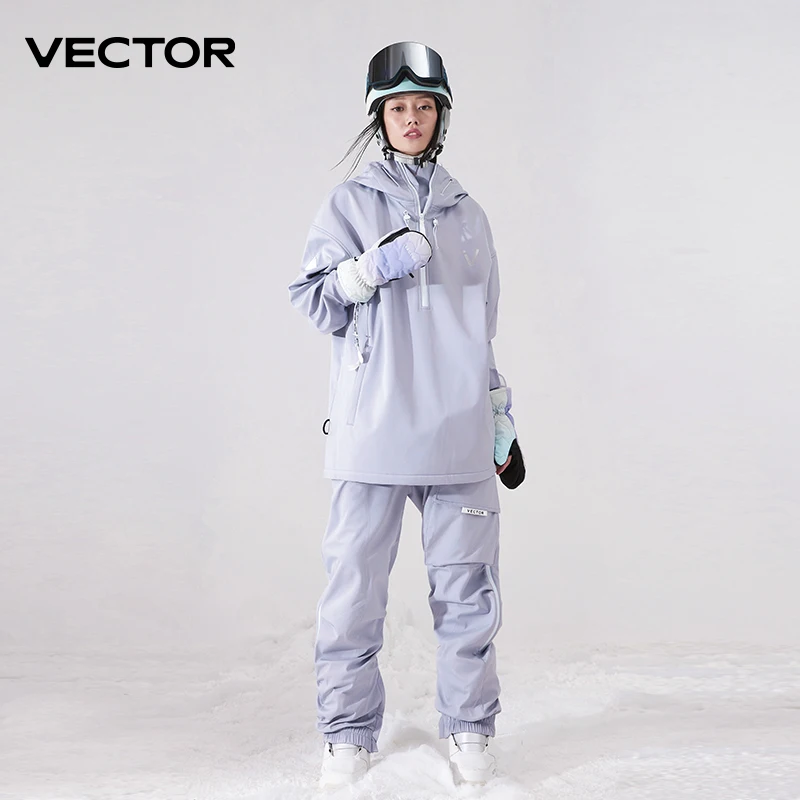 Women Solid Color Ski Jacket Ski Pants Warm Windproof Winter Overalls Hoodie Waterproof Outdoor Sports Clothing - Image 2