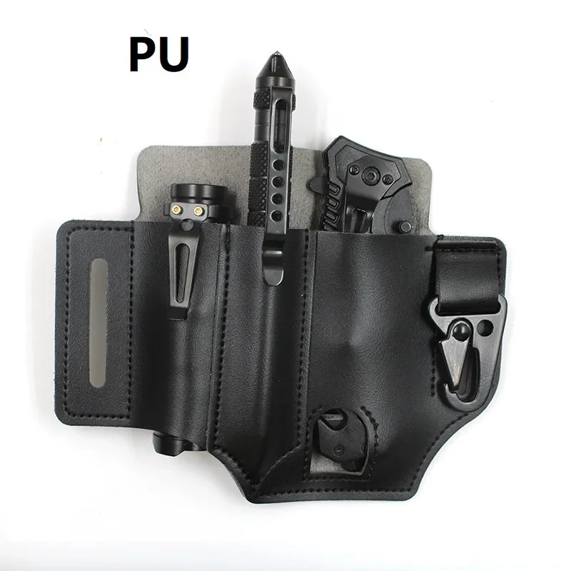 Outdoor leather exploration tool, waist bag, camping folding knife sheath, belt tool, waist bag, EDC tactical tool - Image 9