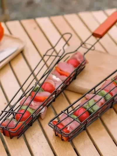 Outdoor Wooden Handle Barbecue Cage. Perfect for Camping and grilling