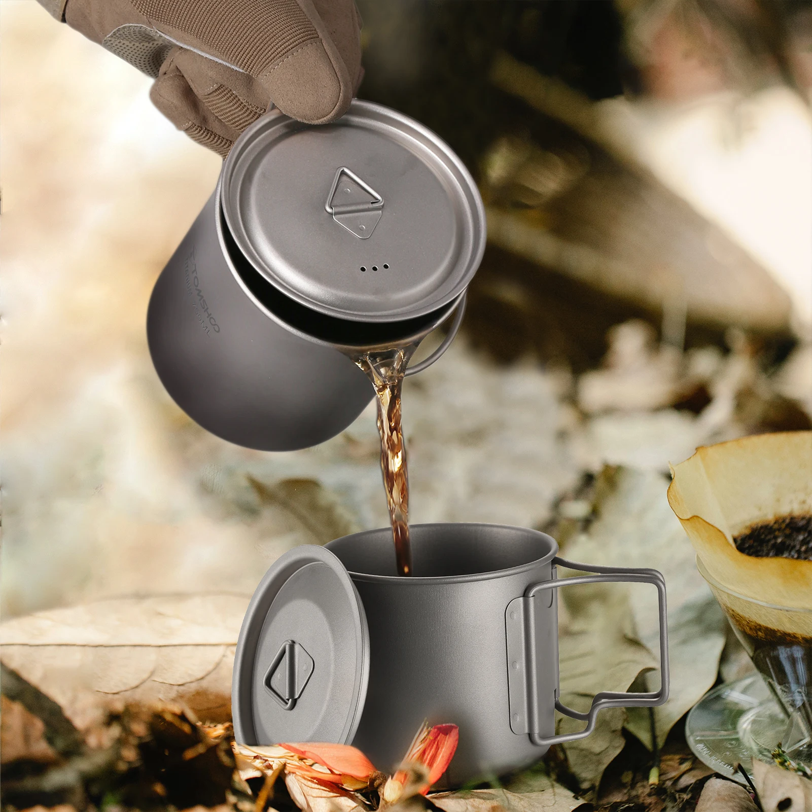 Tomshoo 3 PCS Titanium Cookware Set Ultralight 750ml Pot 450ml Water Cup Mug w Lid Folding Spork for Outdoor Camping Backpacking - Image 13