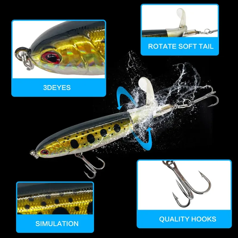 3/8/10Pcs Whopper Plopper 10Cm/14Cm Floating Per Fishing Lure Artificial Hard Bait Wobbler Rotating Tail Fishing Tackle 3D Eyes - Image 2