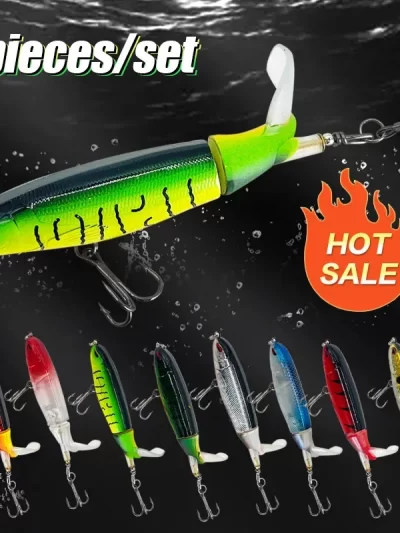 3/8/10Pcs Whopper Plopper 10Cm/14Cm Floating Per Fishing Lure Artificial Hard Bait Wobbler Rotating Tail Fishing Tackle 3D Eyes
