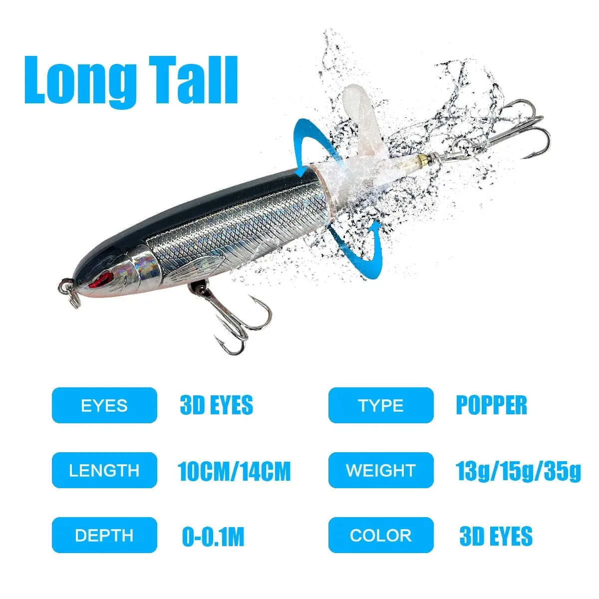 13g/15g/35g Topwater Fishing Lure Whopper Popper Artificial Bait Hard Plopper Soft Rotating Tail - Image 3