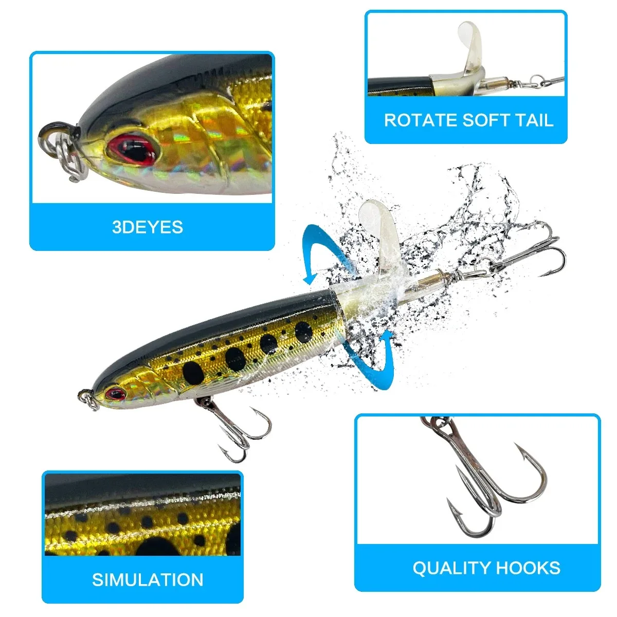 13g/15g/35g Topwater Fishing Lure Whopper Popper Artificial Bait Hard Plopper Soft Rotating Tail - Image 2