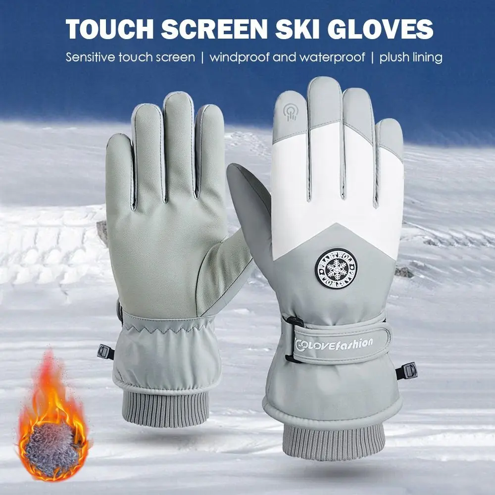 Winter Unisex Snowboard or Ski Gloves PU Leather Non-slip Touch Screen Waterproof Motorcycle Cycling Fleece Warm Snow Gloves - Image 16