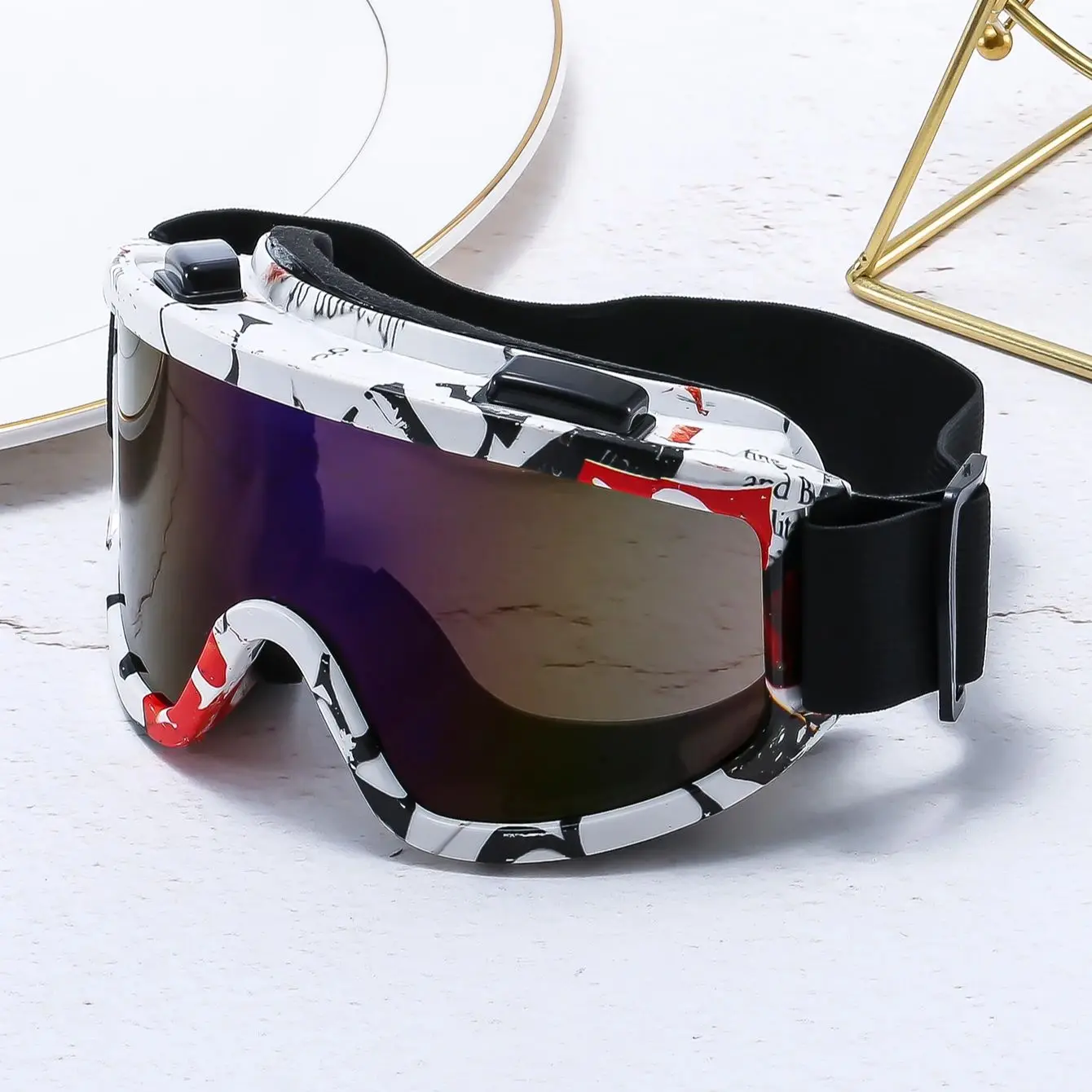 Large frame ski goggles with colored lenses and sponge anti-collision anti-glare lenses Outdoor sports snowboarding and snowboar - Image 3