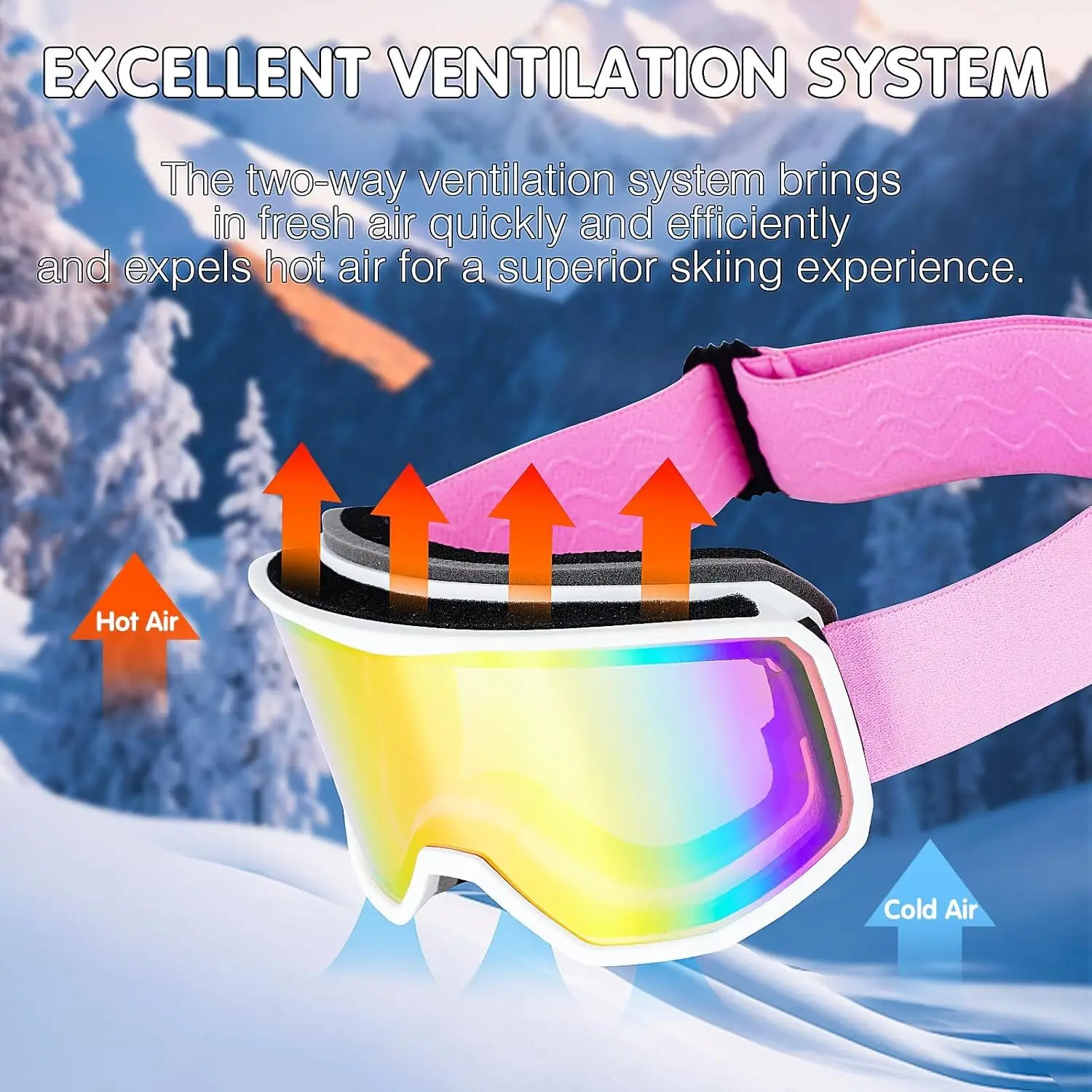 Men Women Anti-Fog Anti-UV Ski Snowboard Goggles For Young Adult Snow Sports - Image 3