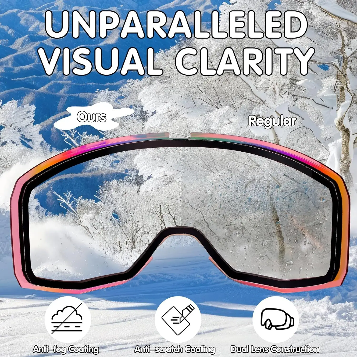 Men Women Anti-Fog Anti-UV Ski Snowboard Goggles For Young Adult Snow Sports - Image 4